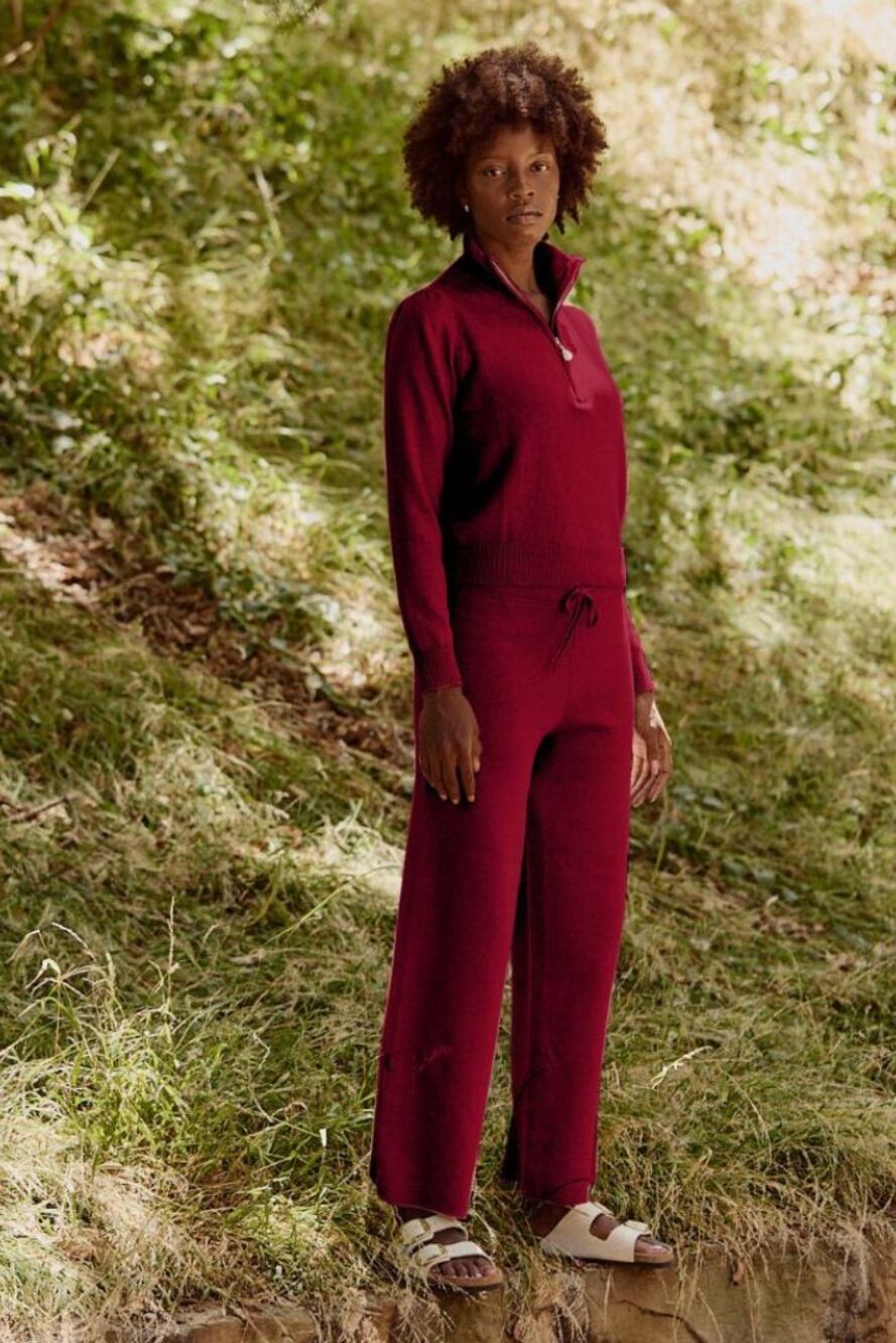 Kilte The Taylor Quarter Zip Set Washable Cotton Cashmere Deep Burgundy Size XS